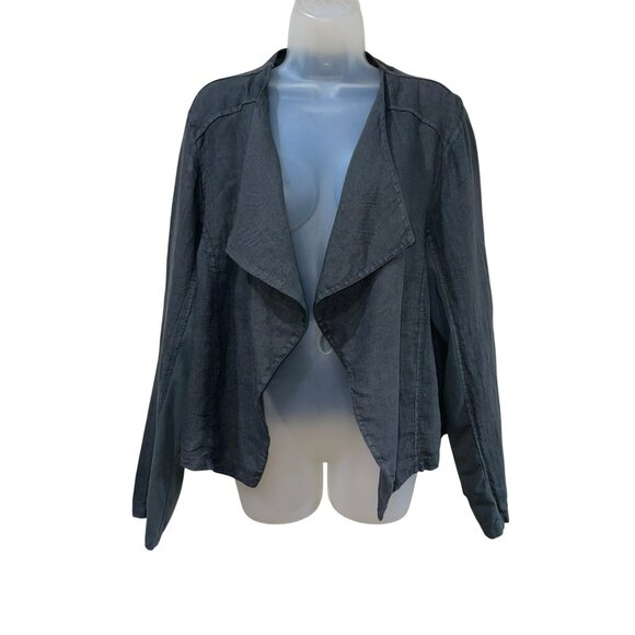 Tempo Paris 100% Linen Lightweight Waterfall Open Front Jacket Charcoal Gray Siz - Picture 1 of 8